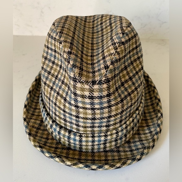 Vintage Snap-Back Crushable Wool Plaid Brown Blue Houndstooth Fedora Hat 7 1/8 - Picture 7 of 10